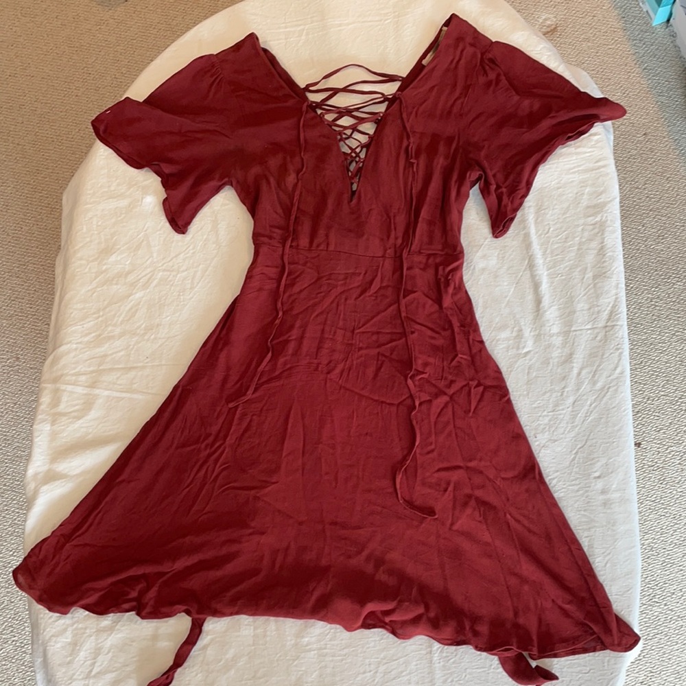Maroon lace up dress